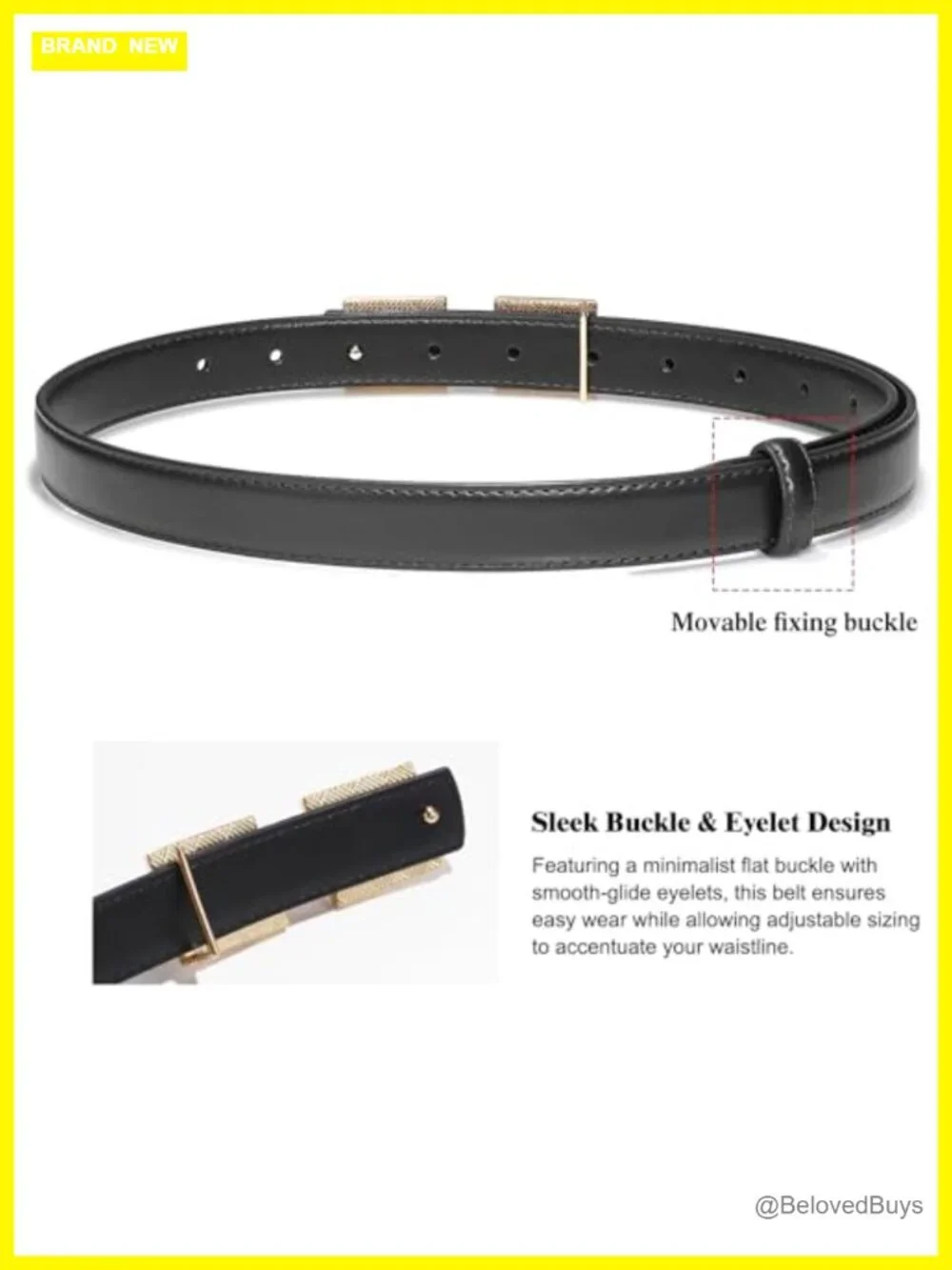 Women's Skinny PU Leather Belt with Gold Buckle, Faux Leather Waist Belt